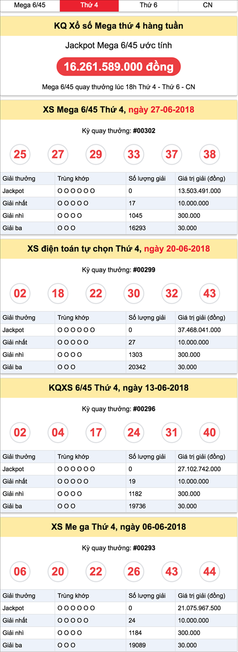 Thống kê Vietlott 472018 - Kết quả XS Mega 645 Vietlott thứ 4 hình ảnh Thong ke Vietlott 472018 - Ket qua XS Mega 645 Vietlott thu 4 hinh anh